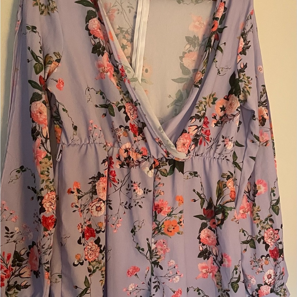 Boohoo Floral Lilac Split Sleeve Wrap Front Playsuit